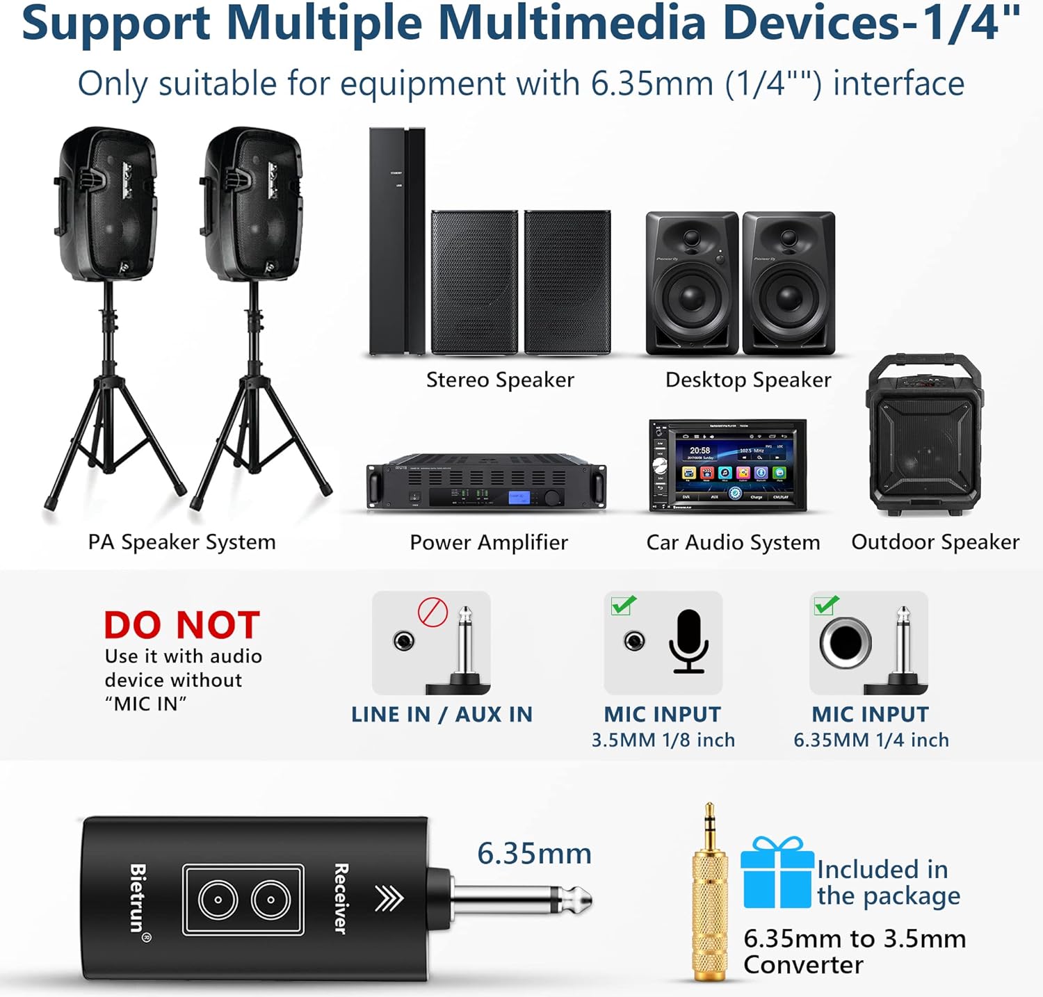 Bietrun Wireless Microphones with Echo,Treble,Bass&Bluetooth,160FT Range,Portable UHF Handheld Karaoke Dynamic Microphone System with Rechargeable Receiver for Karaoke,Singing,Amp,PA System,DJ,Stage - Image 5