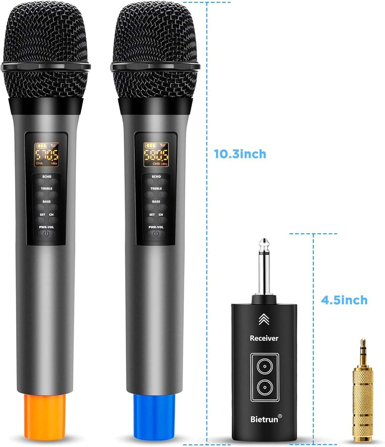 Bietrun Wireless Microphones with Echo,Treble,Bass&Bluetooth,160FT Range,Portable UHF Handheld Karaoke Dynamic Microphone System with Rechargeable Receiver for Karaoke,Singing,Amp,PA System,DJ,Stage - Image 8