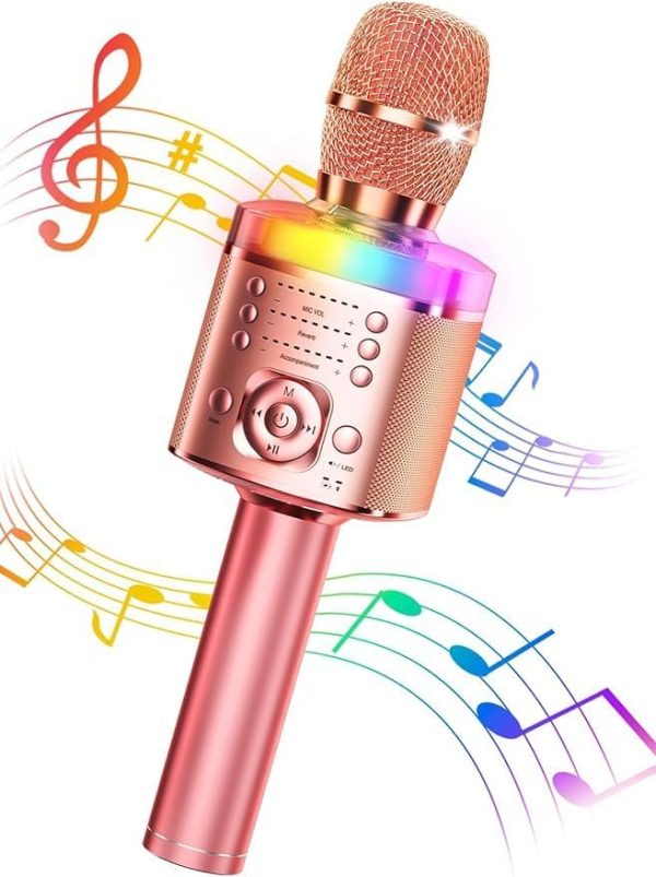 Karaoke Microphone,Handheld Wireless Bluetooth Microphone for Kids and Adults,Stereo Speakers/Reverb/Accompaniment/Mute/Recording/LED Lights/Variable Sound/Home Entertainment/Party/Gift