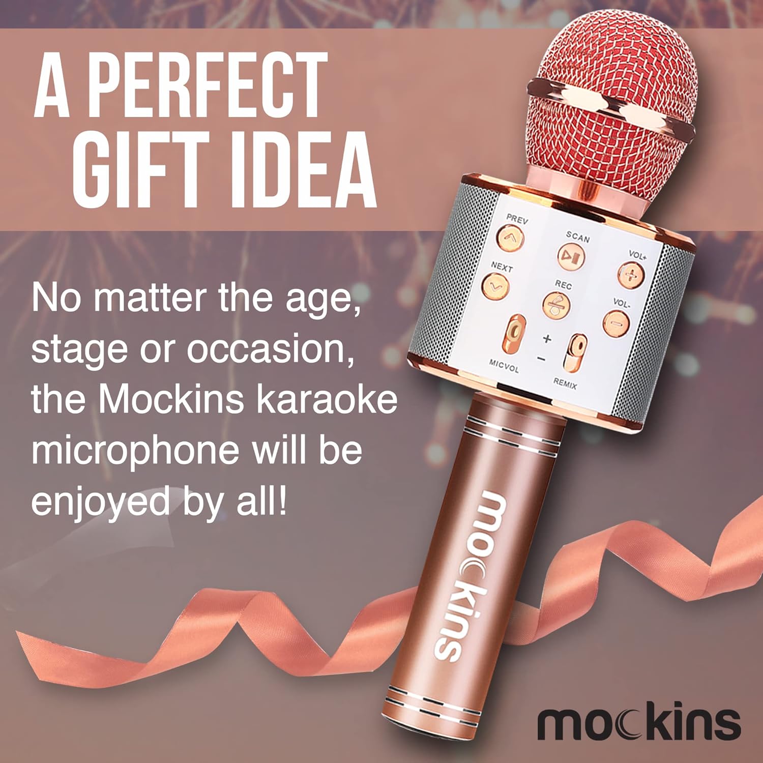 Mockins Rose Karaoke Microphone Wireless w/Built-in Speaker | Wireless Microphones Bluetooth Compatible w/iPhone & Android | Bluetooth Karaoke Microphone for Kids | Portable Microphone Karaoke Mic - Image 6