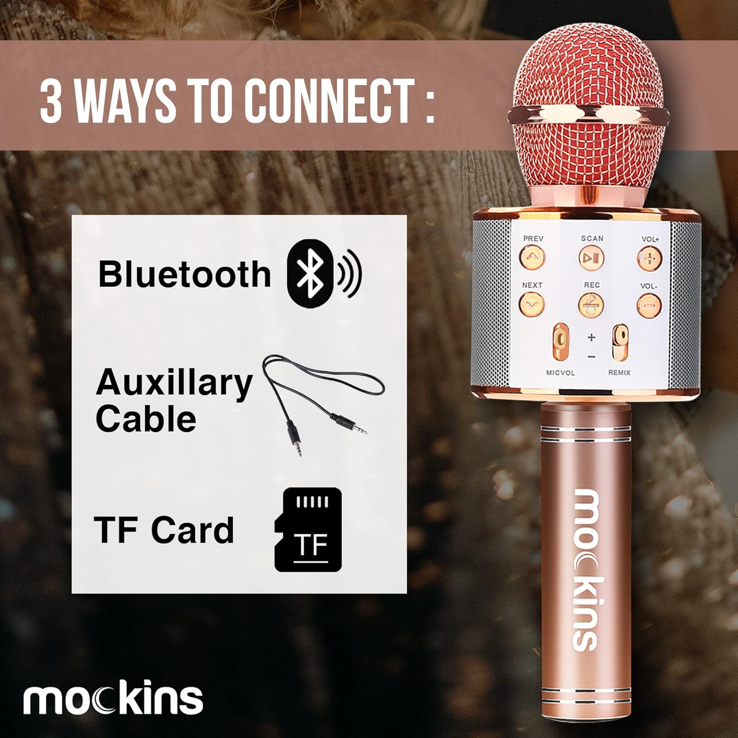 Mockins Rose Karaoke Microphone Wireless w/Built-in Speaker | Wireless Microphones Bluetooth Compatible w/iPhone & Android | Bluetooth Karaoke Microphone for Kids | Portable Microphone Karaoke Mic - Image 8