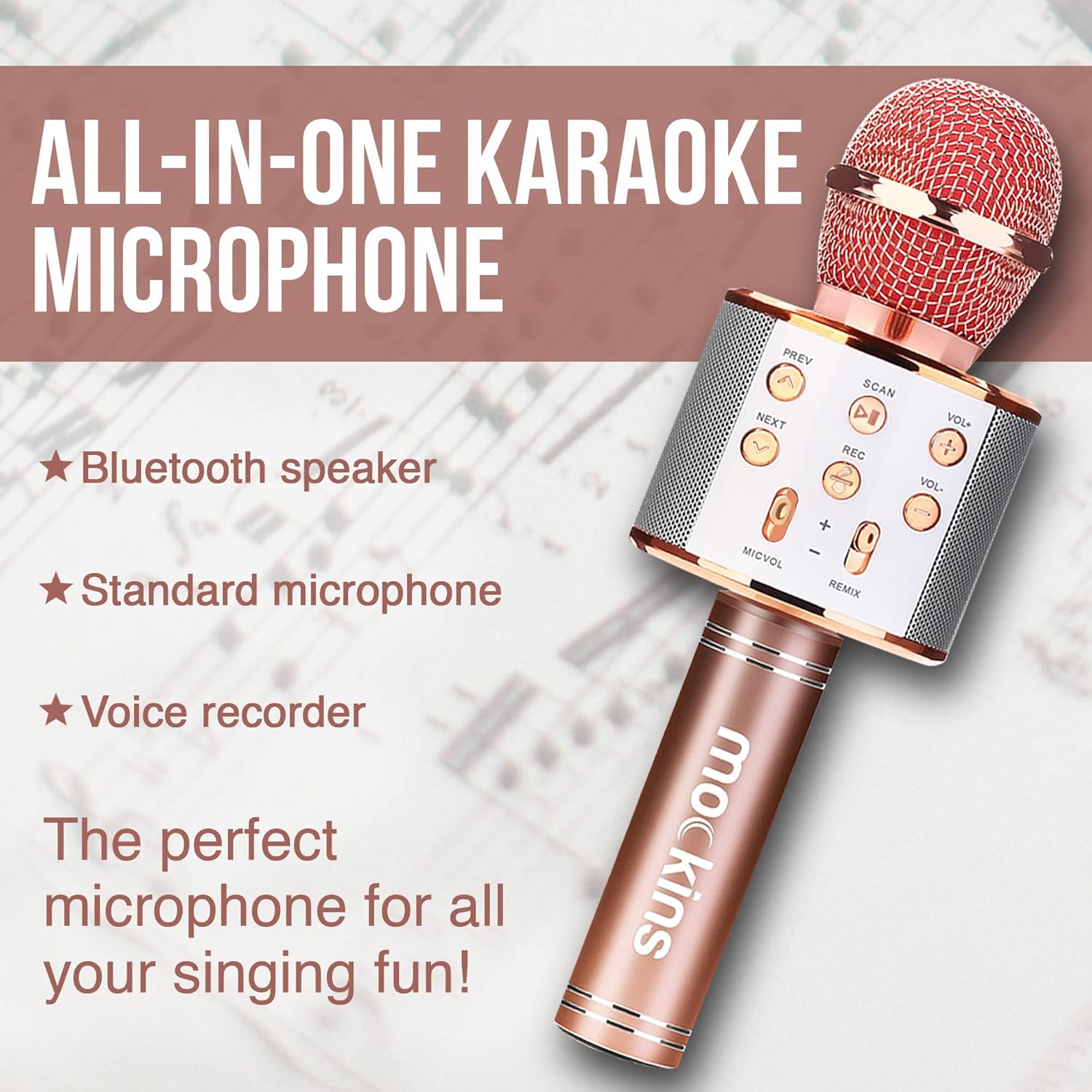 Mockins Rose Karaoke Microphone Wireless w/Built-in Speaker | Wireless Microphones Bluetooth Compatible w/iPhone & Android | Bluetooth Karaoke Microphone for Kids | Portable Microphone Karaoke Mic - Image 9