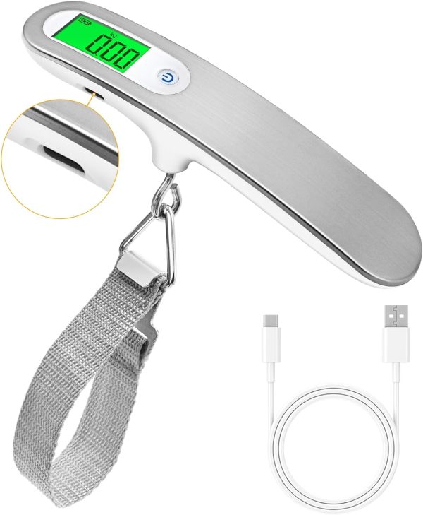 FEBHBRQ Rechargeable Luggage Scale with Strap & Type-C Port - Portable, Digital, High-Precision, and Ideal for Backpacks, Suitcases, and Carry-Ons - Up to 110lb/50kg Capacity -Strap