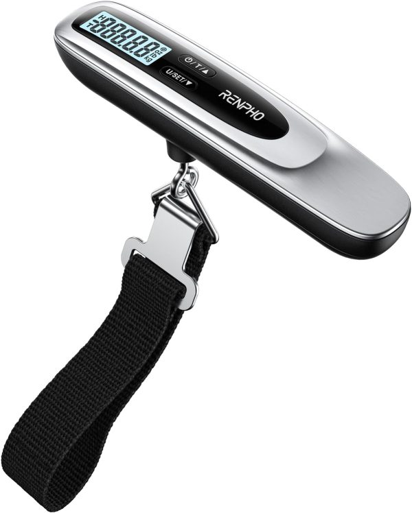 RENPHO Luggage Scale, Suitcase Scale for Travel, Baggage Weight Scale with Backlit, Portable Handheld Scale with Tare Function, Overweight Reminder, Rubber Paint, 110lb/50kg, Battery Included