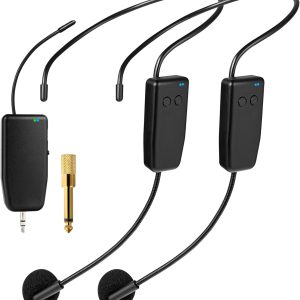 Wireless Microphone System for 2 People,160ft Range, 2.4G Dual Wireless Headset Mics for Karaoke Speaker, Amplifier, Mic Speakers, PA System, Yoga,Teaching, Fitness