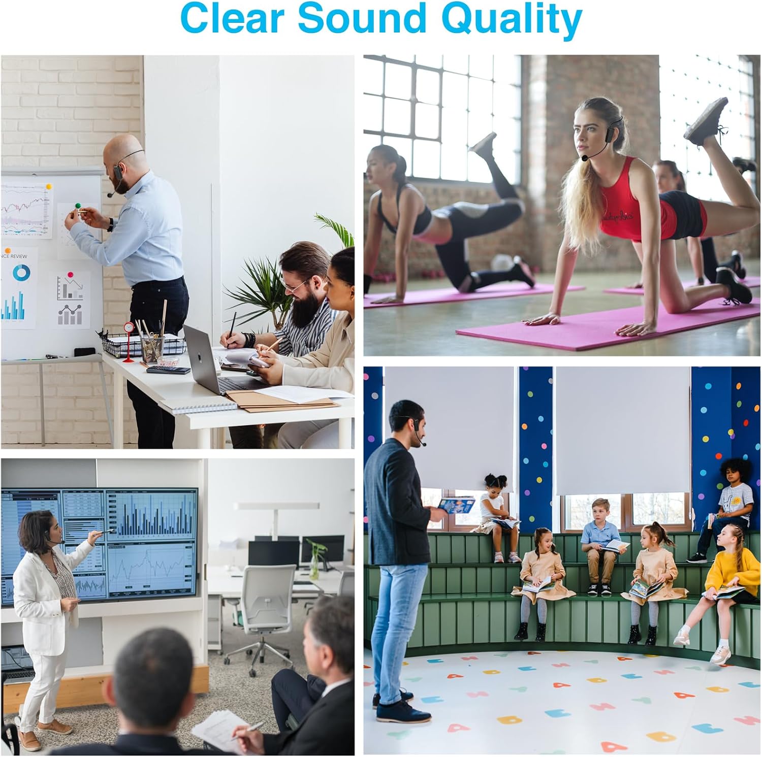 Wireless Microphone System for 2 People,160ft Range, 2.4G Dual Wireless Headset Mics for Karaoke Speaker, Amplifier, Mic Speakers, PA System, Yoga,Teaching, Fitness - Image 6